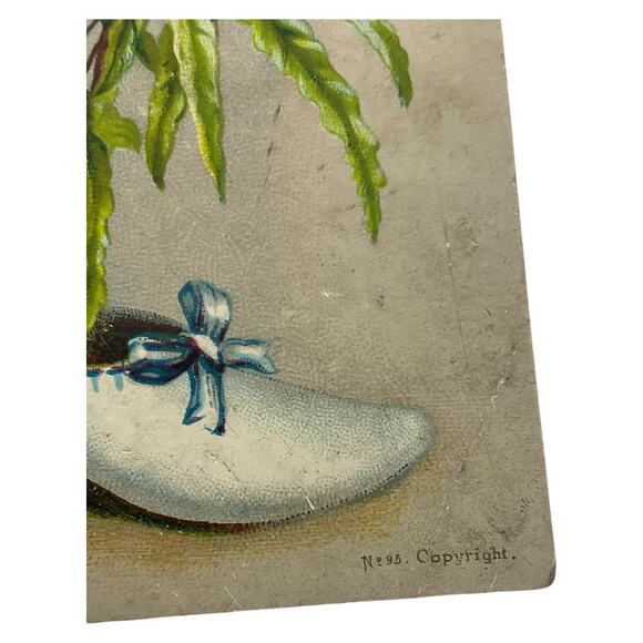 Victorian Christmas Greeting Card Shoe with Plant S Hildesheimer Co Joy Greeting - Picture 3 of 5